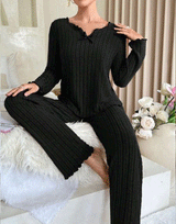 LOSHA V NECK FULL SLEEVS PJ SET -BLACK