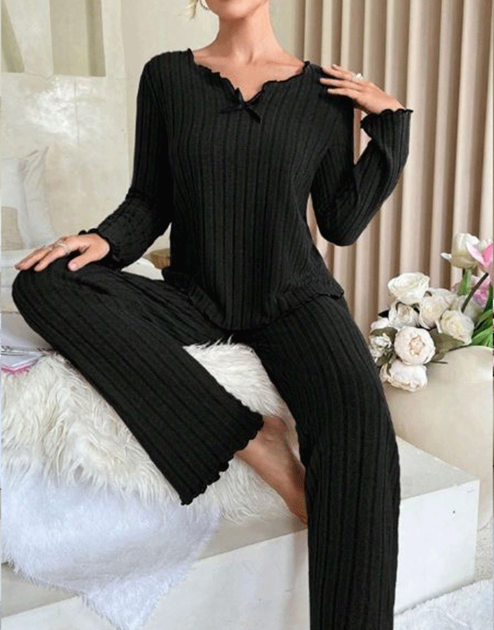 LOSHA V NECK FULL SLEEVS PJ SET -BLACK