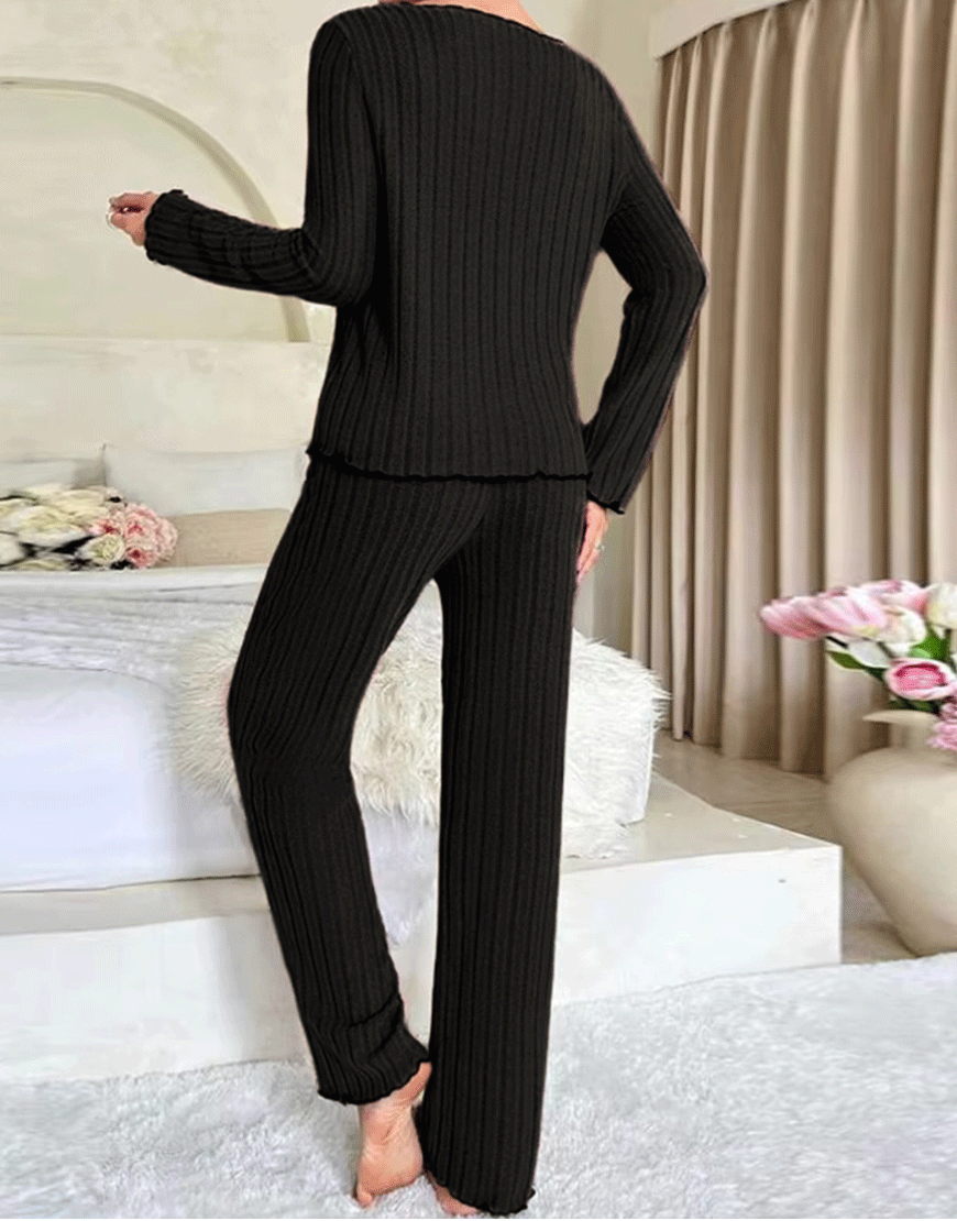 LOSHA V NECK FULL SLEEVS PJ SET -BLACK
