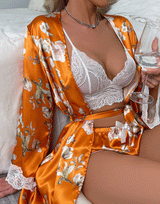 Losha Deep Love Silk 3 Piece Nighty-ORANGE