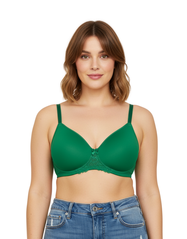 Wireless Go To T-Shirt Bra With a Touch Of Lace-ABUNDANT GREEN