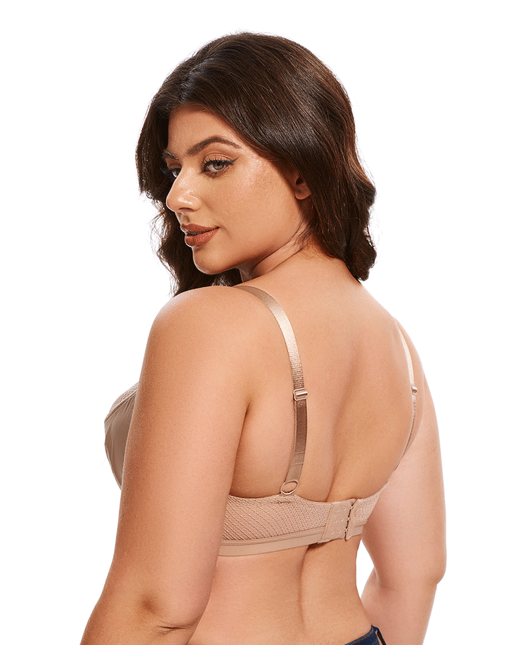 Losha Curvy Cut & Sew Lace Neckline Double Layered Wired Bra-SKIN