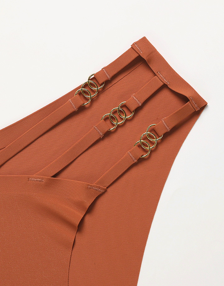 Losha Low waist Laser Cut Panty With Pretty Side Chain Design-RUST