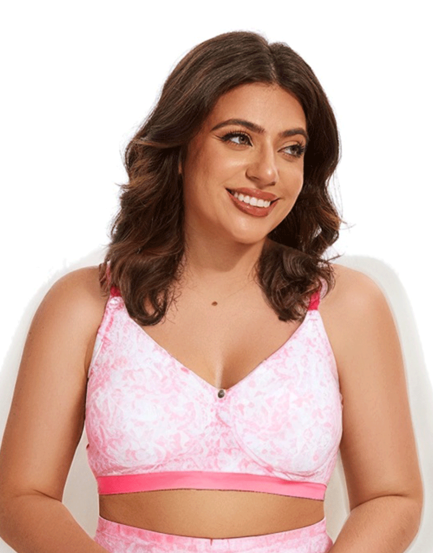 Losha True Curv Double Layered Non Wired Full Coverage Super Support Bra - Pink Print
