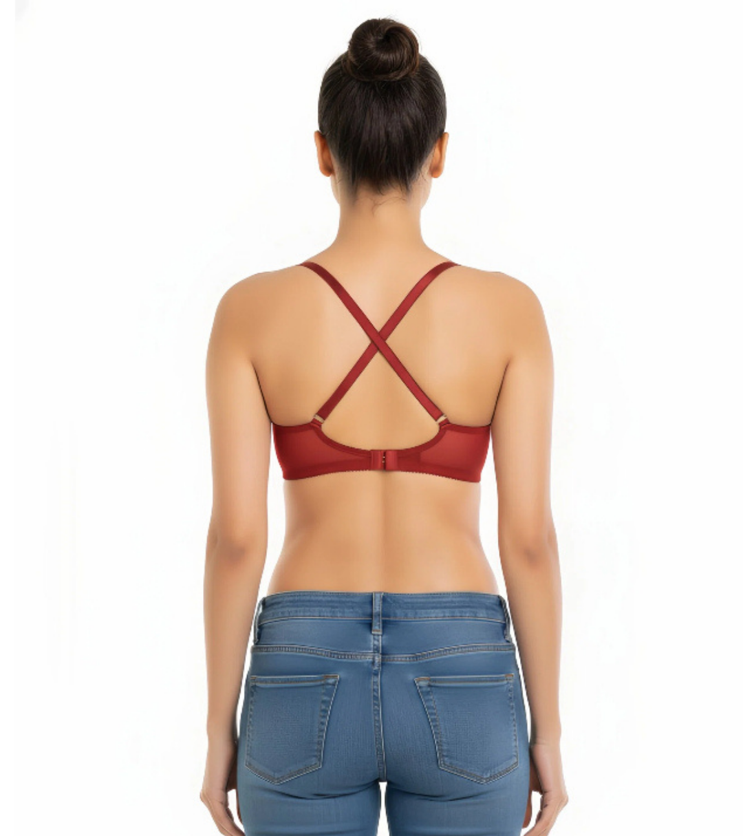 ZEN SERIES LIGHTLY PADDED WIRED LOW BACK BRA WITH SWAN HOOK STRAP-MERLOT