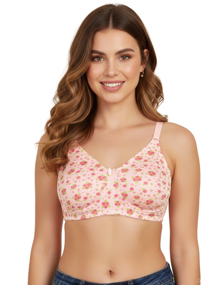 COTTON DOUBLE LAYERED NON WIRED PRINTED BRA -BABY ROSE PRINT