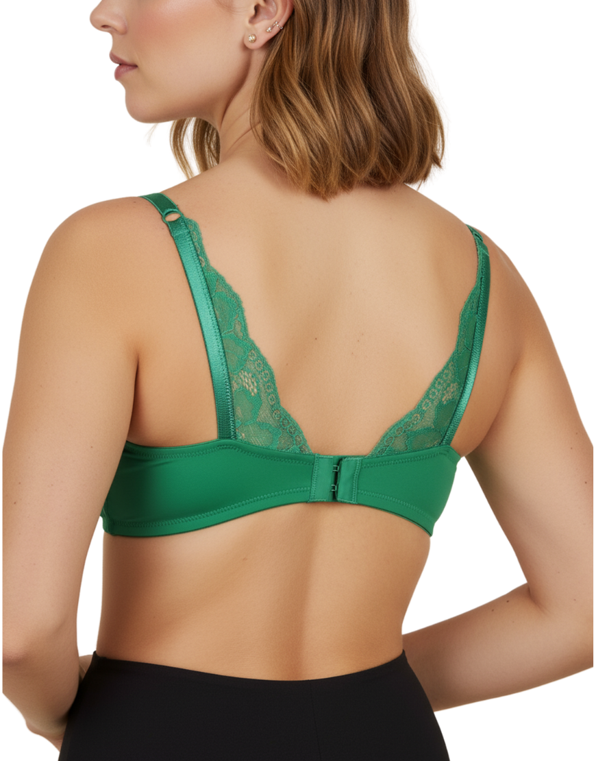 Wireless Go To T-Shirt Bra With a Touch Of Lace-ABUNDANT GREEN