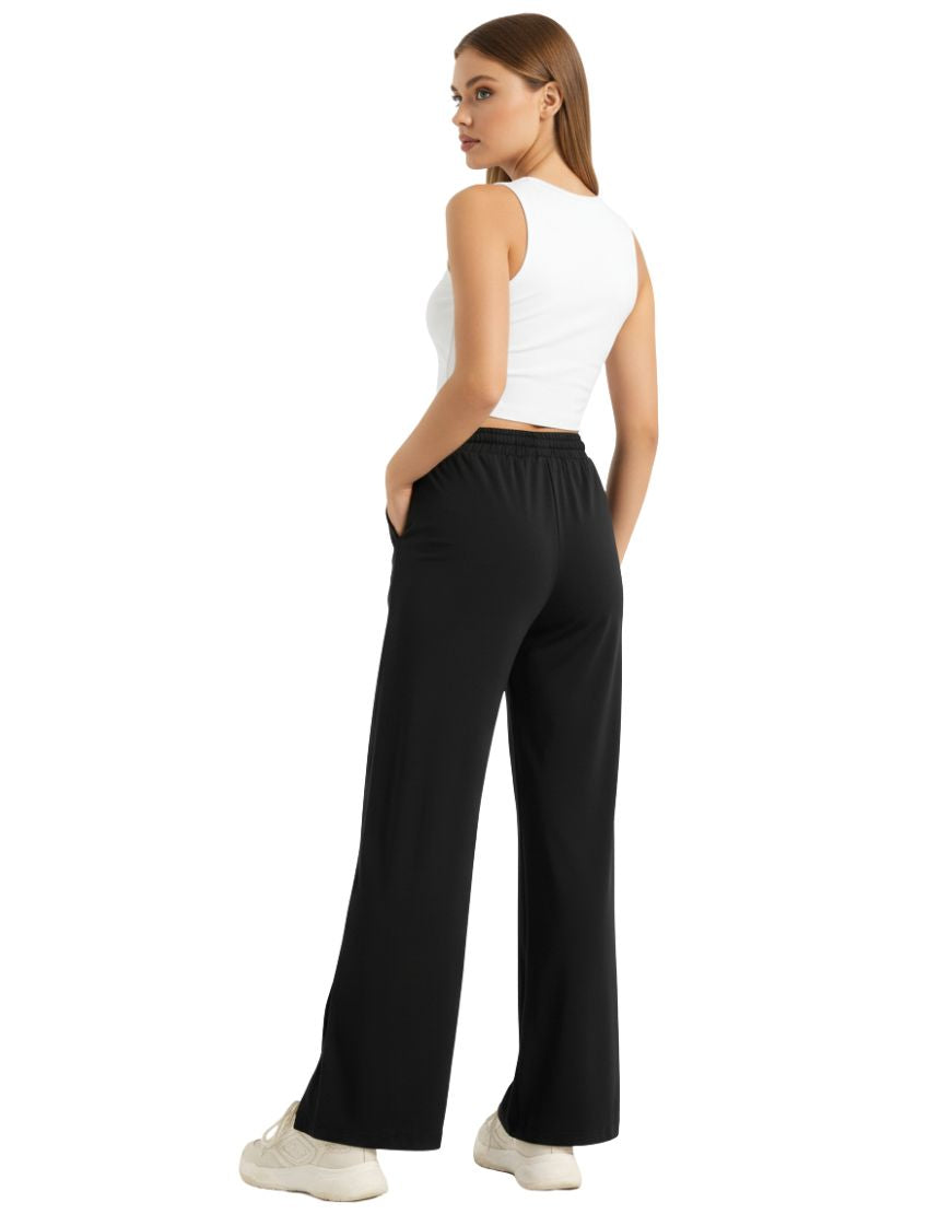 Losha Wide-Leg Side-Split Jogger Pants -BLACK