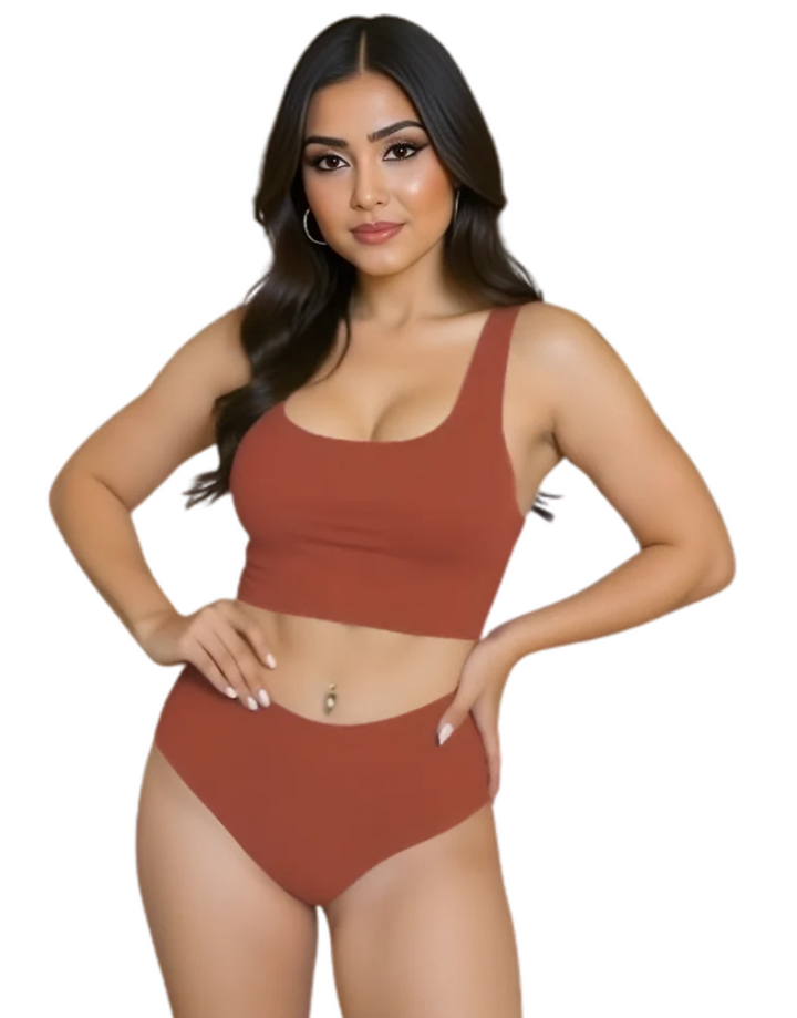LASER CUT SUPER SOFT BRA SET -RUST