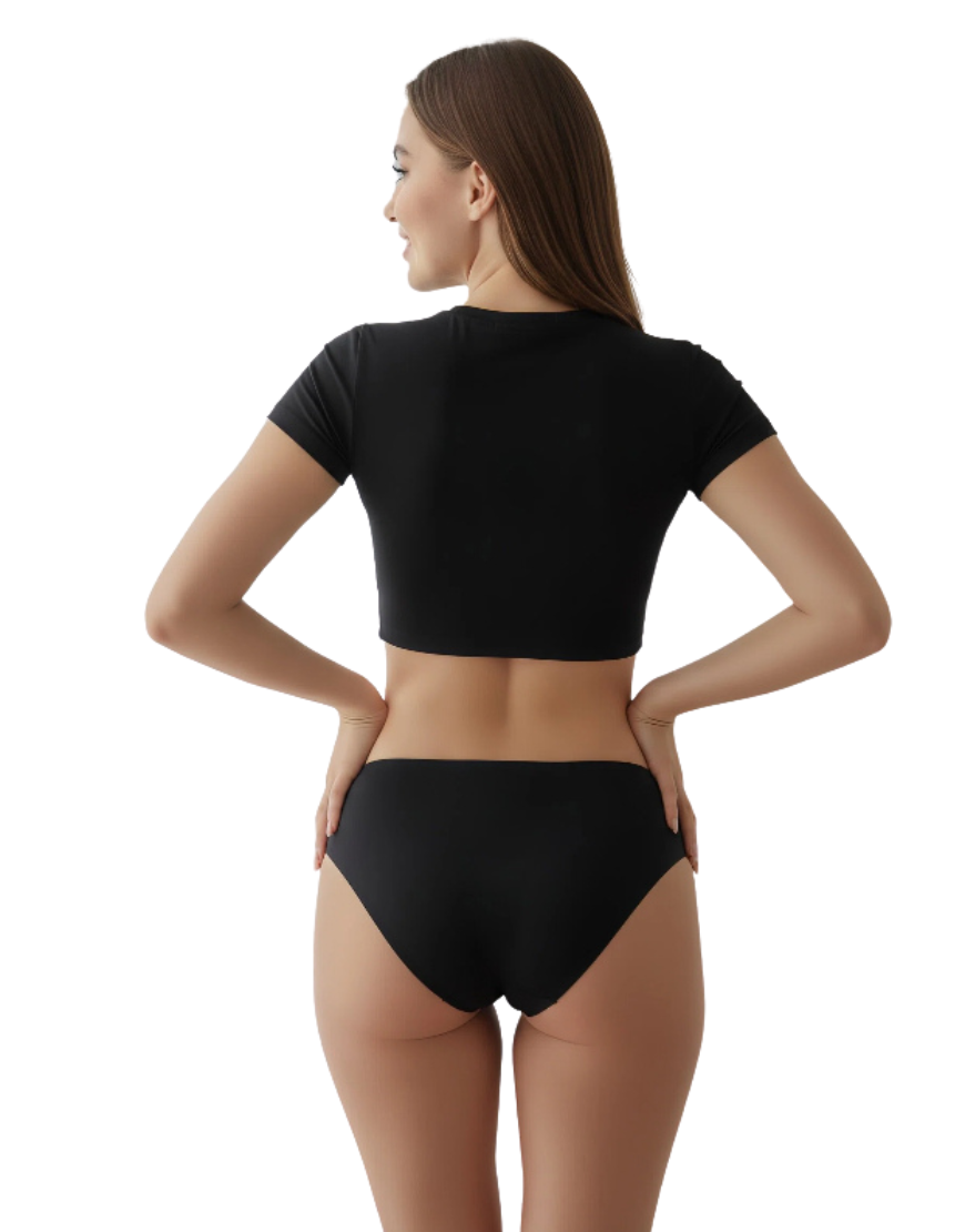 Losha Low waist Laser Cut Panty With Pretty Side Chain Design-Black