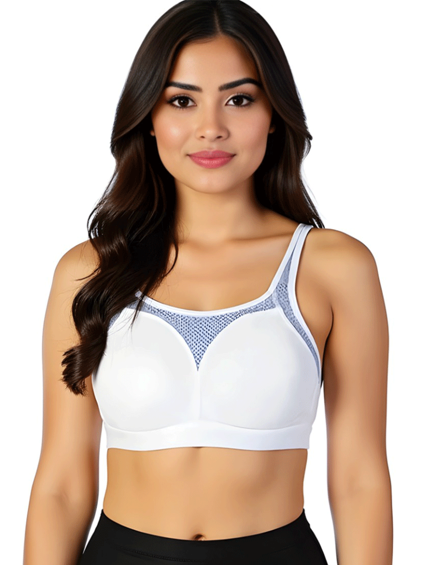 Losha cotton double layered medium to high impact sports bra-White