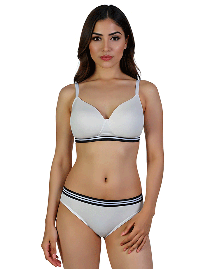 LIGHTLY PADDED NON WIRED TSHIRT BRA WITH MATCHING PANTY-WHITE