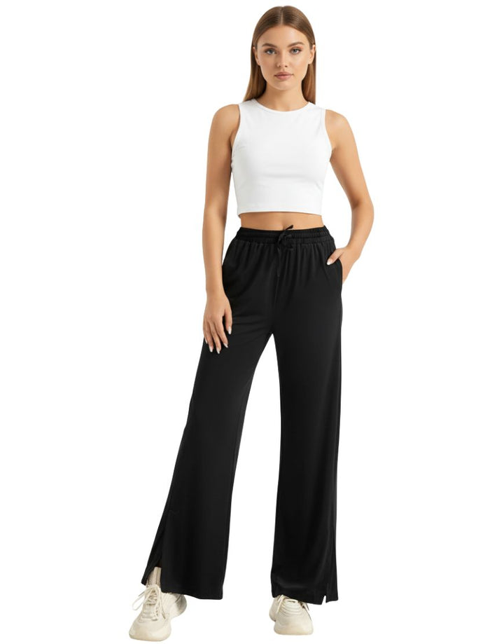 Losha Wide-Leg Side-Split Jogger Pants -BLACK