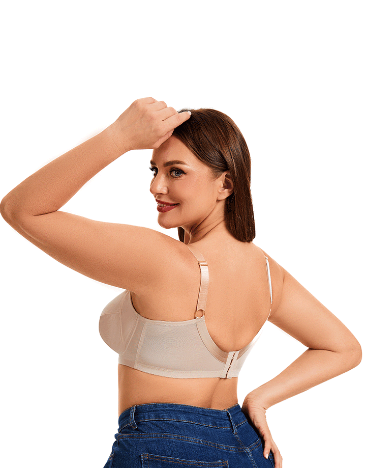 Plus Quattro Support Full-Coverage Wired Bra With Side Shaping Panels-TOASTED ALMOND