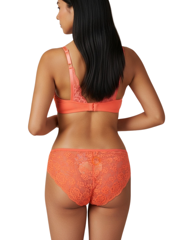 Butterfly back Bra With Lacy Panty SET -BURN SIENNA ORANGE