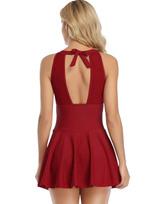 SWIM DRESS WITH TUMMY CONTROL & REMOVABLE PADS - DARK RED