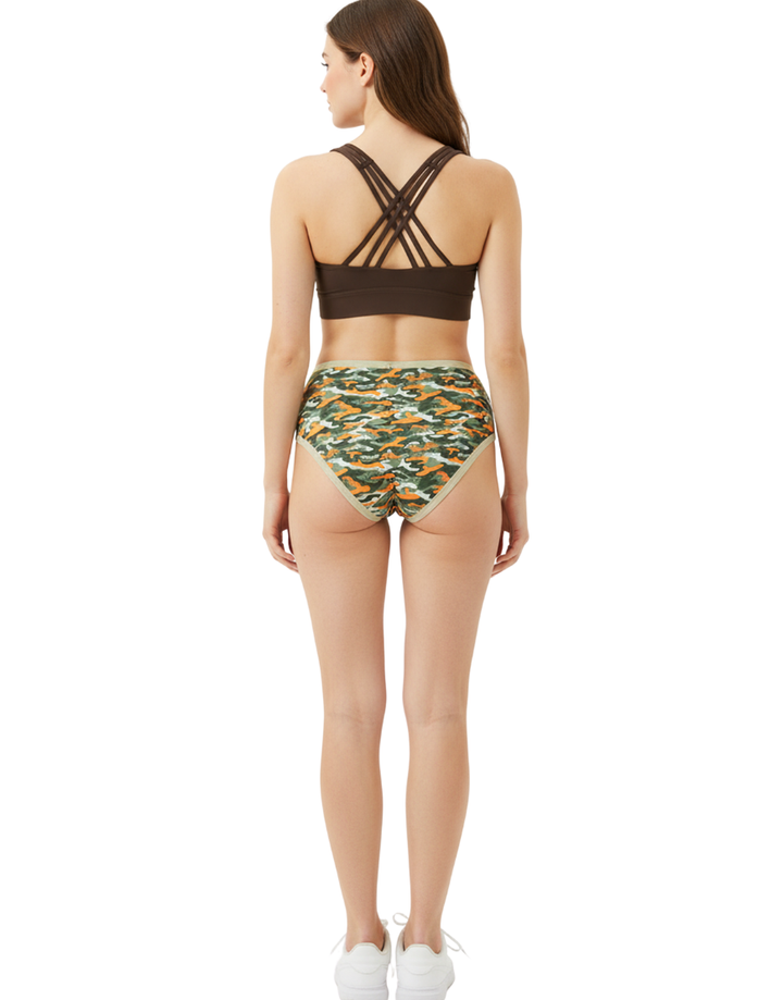 PACK OF 5 SUPER SOFT COTTON STRETCH PRINTED BIKINI BRIEFS -GREEN ARMY