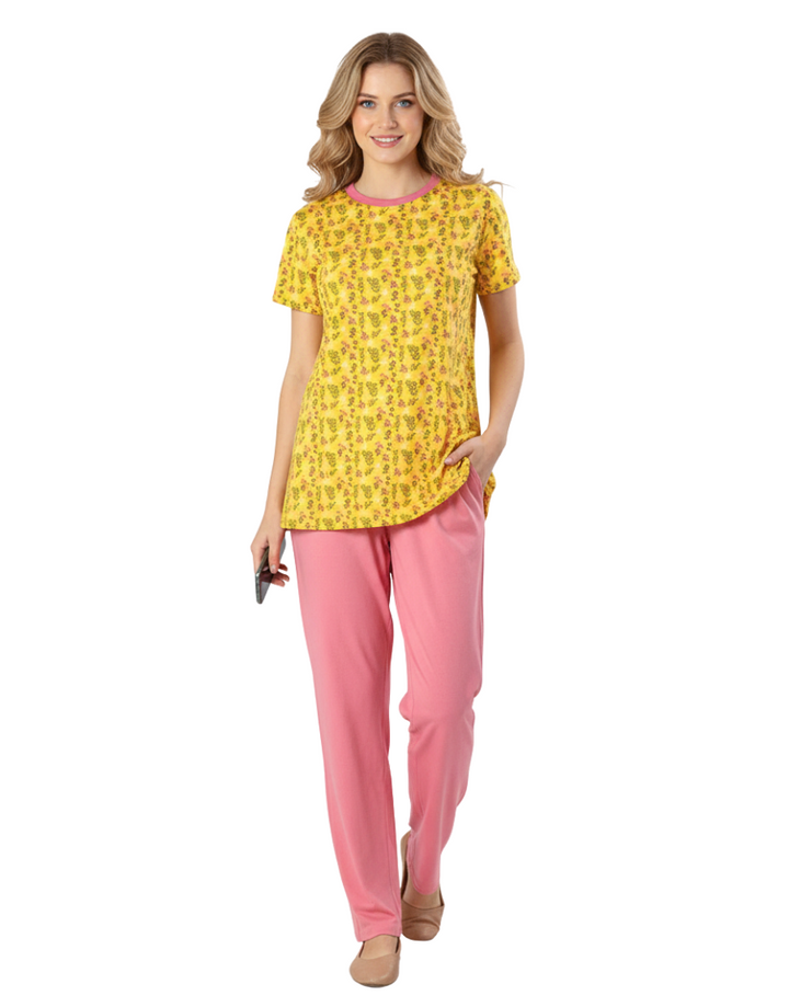 LOSHA COTTON PRINTED TOP & PJ SET-YELLOW