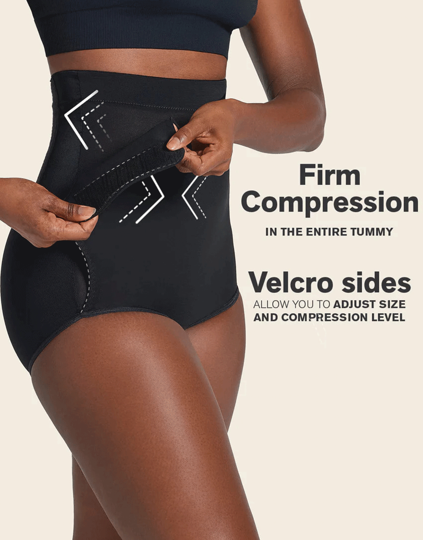 HIGH-WAISTED FIRM TUMMY COMPRESSION POSTPARTSUM PANTY WITH ADJUSTABLE BELLY WRAP-BLACK