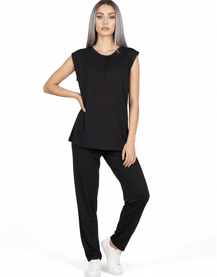 2 PIECE Cotton Viscose CAPRI PAJAMA SET -JET BLACK