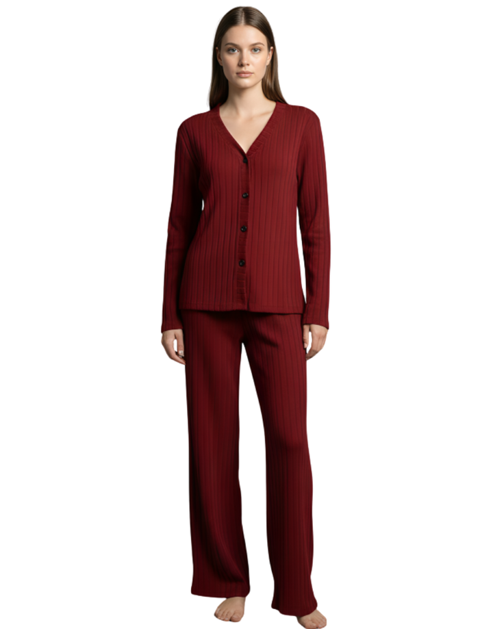 Losha Ribbed Comfort Button-Down PJ Set