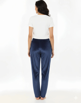 TAHARI CRUSHED VELVET WIDE LEG PAJAMA PANTS-BLUE