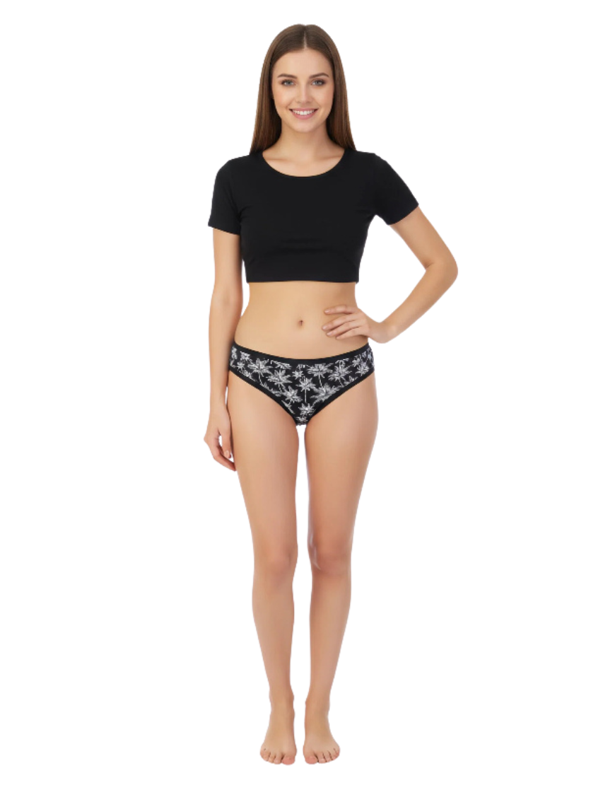 PACK OF 5 SUPER SOFT COTTON STRETCH PRINTED BIKINI BRIEFS -PALM