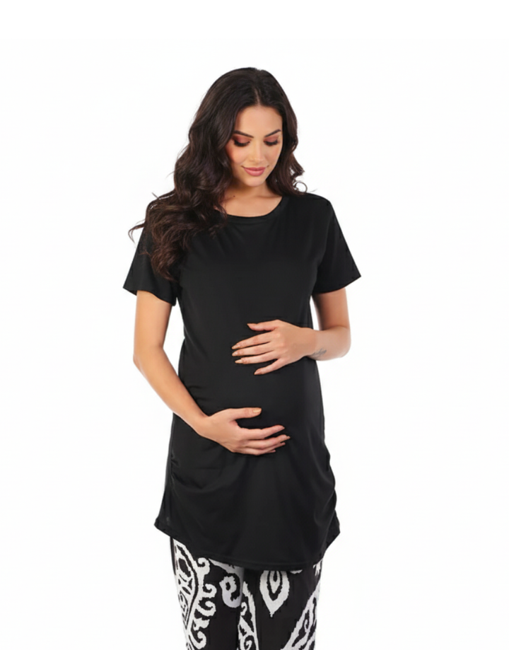 MOMMY SHORT SLEEVE COTTON MATERNITY T-SHIRT-BLACK