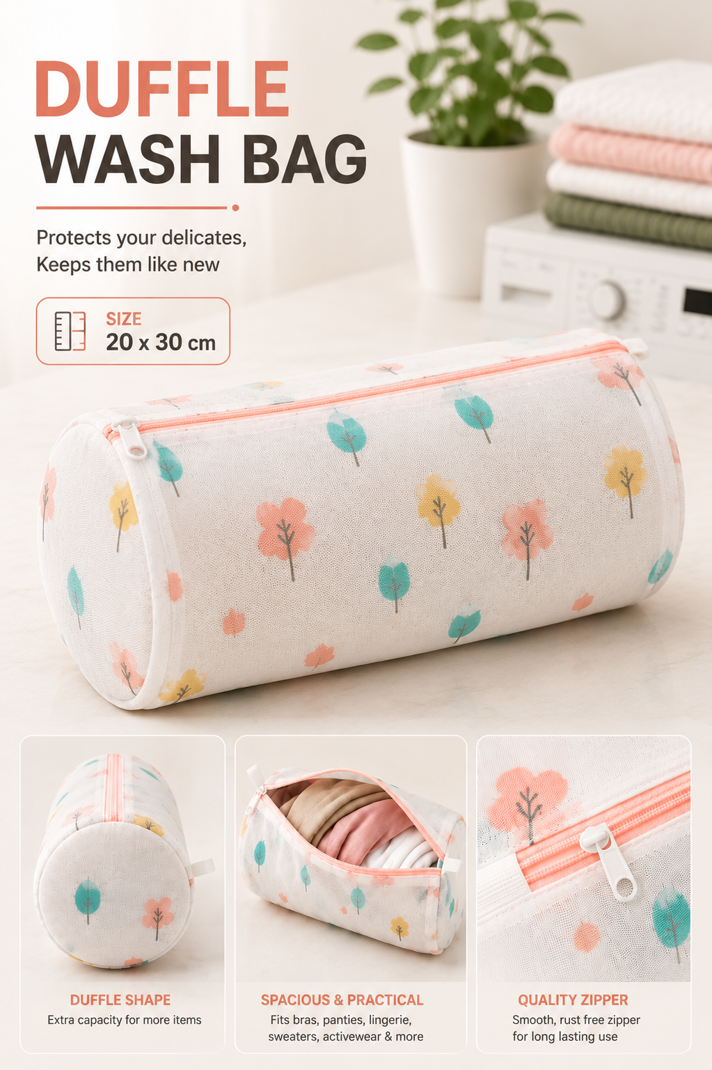 LINGERIE WASH BAG SINGLE COMPARTMENT-CYLINDRICAL