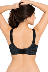 Losha V-Neck Full Coverage Laser Cut Leopard Print Bra -BLACK