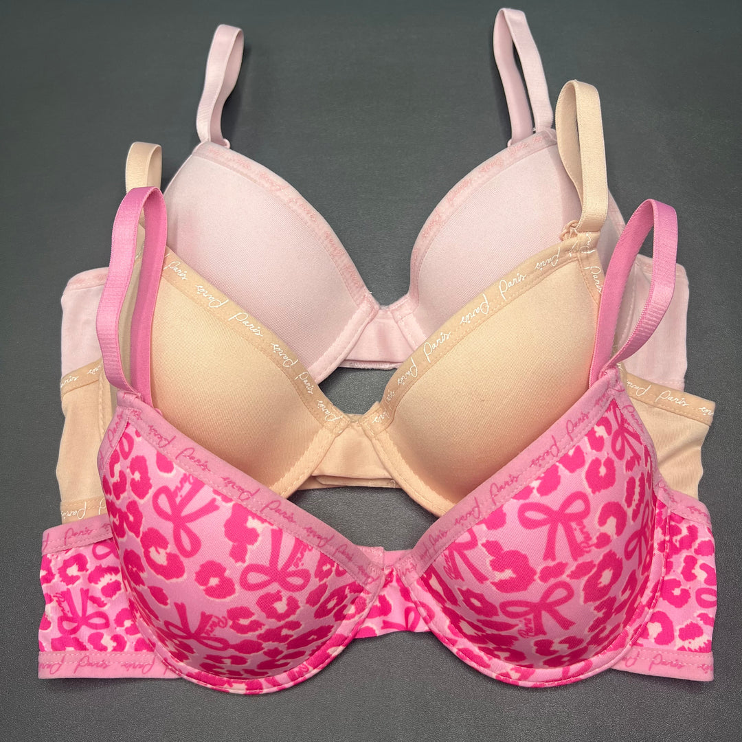 LOSHA GIRL PACK OF 3 COTTON WIRED LIGHTLY PADDED BRAS-VPINK/SKIN/BPINK/WHITE