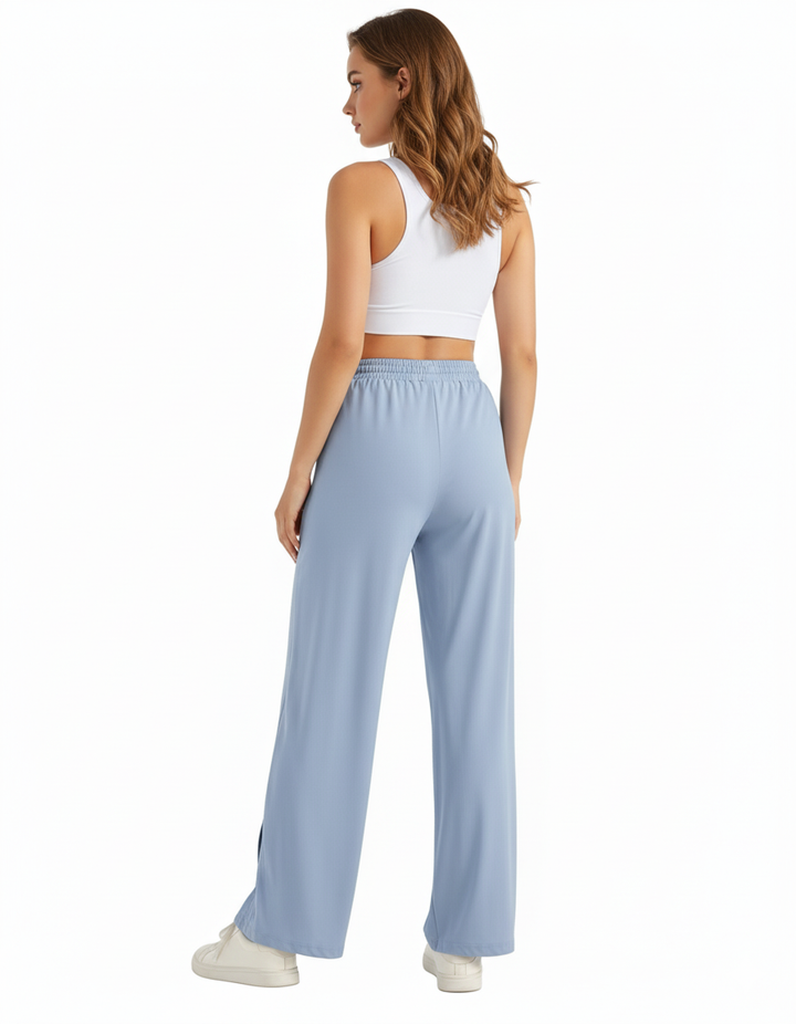 Losha Wide-Leg Side-Slit Jogger Pants -BLUE