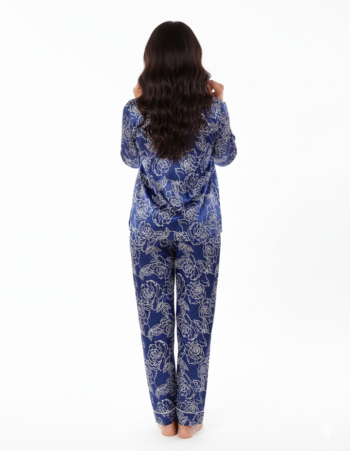 Button down satin silk PJ set-Floral