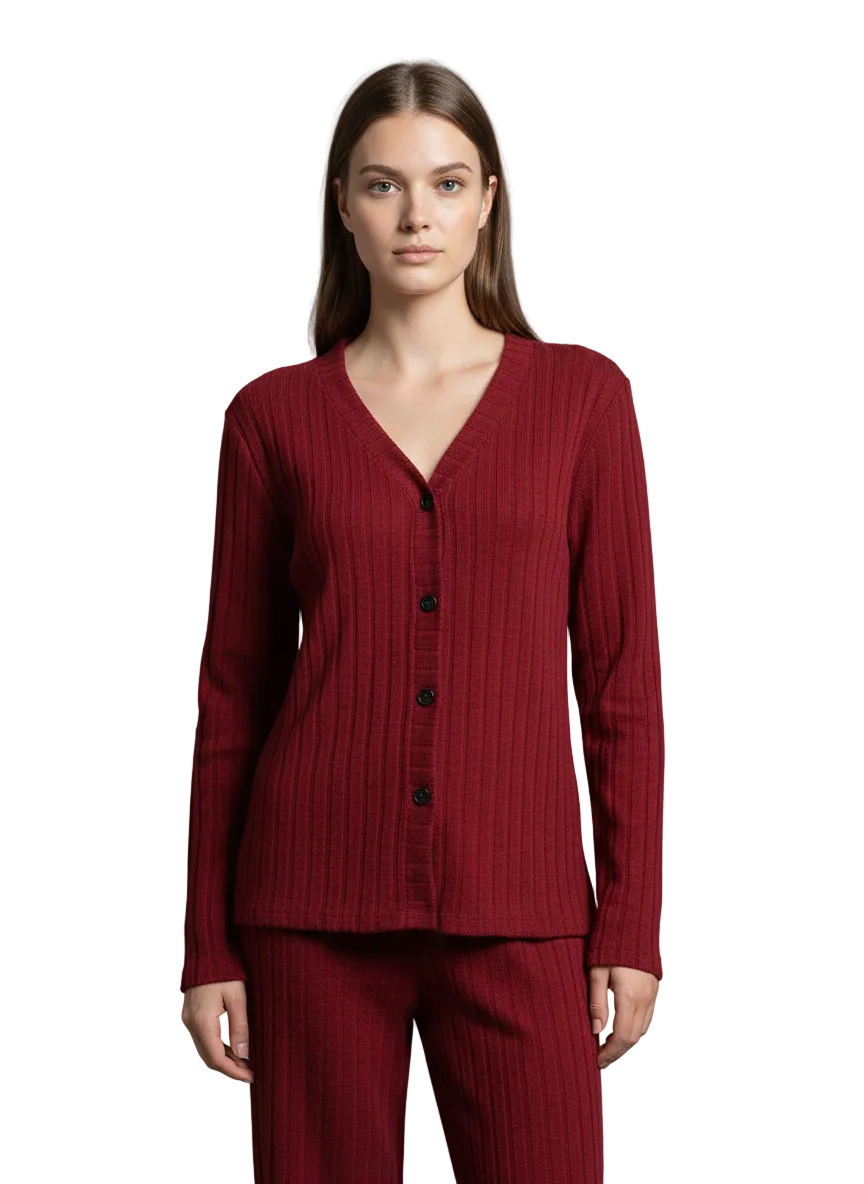 Losha Ribbed Comfort Button-Down PJ Set