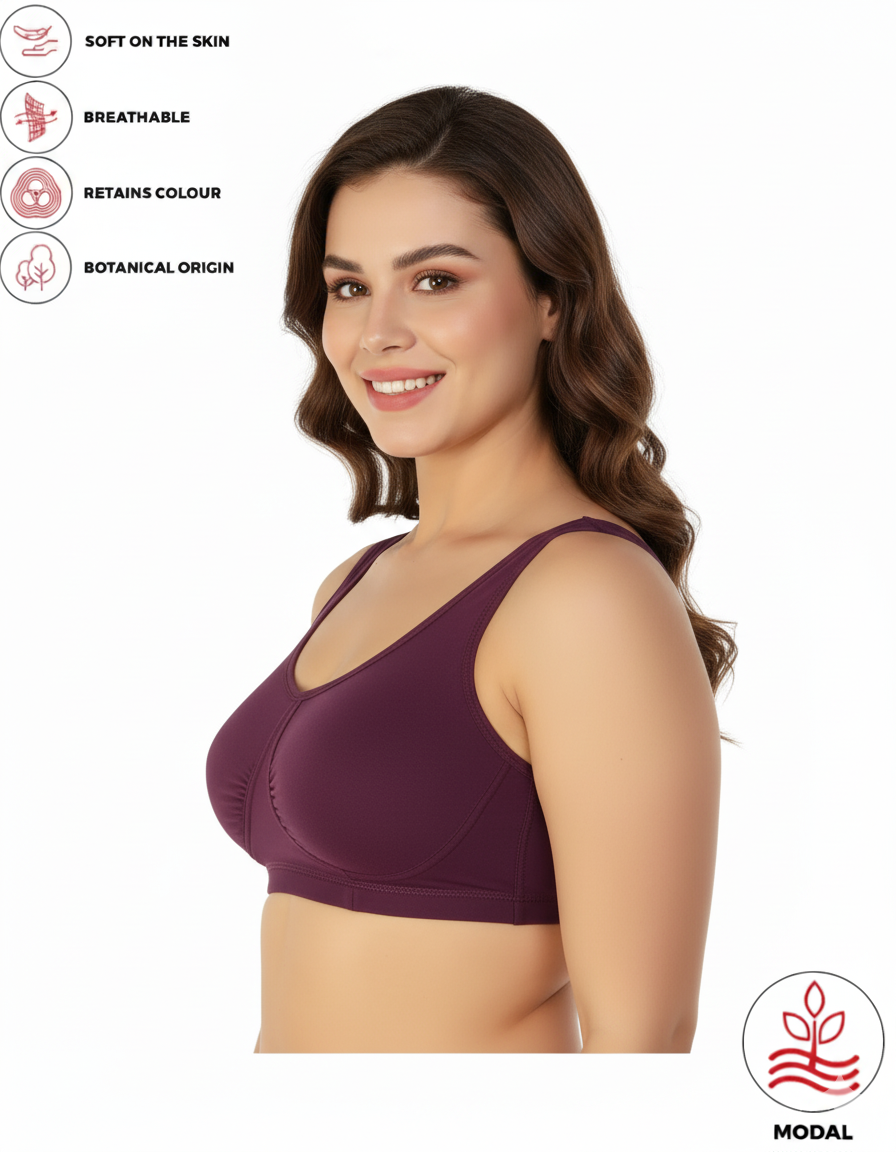 DOUBLE LAYERED MODAL STAY AT HOME / MATERNITY / SLEEP BRA-GRAPE WINE