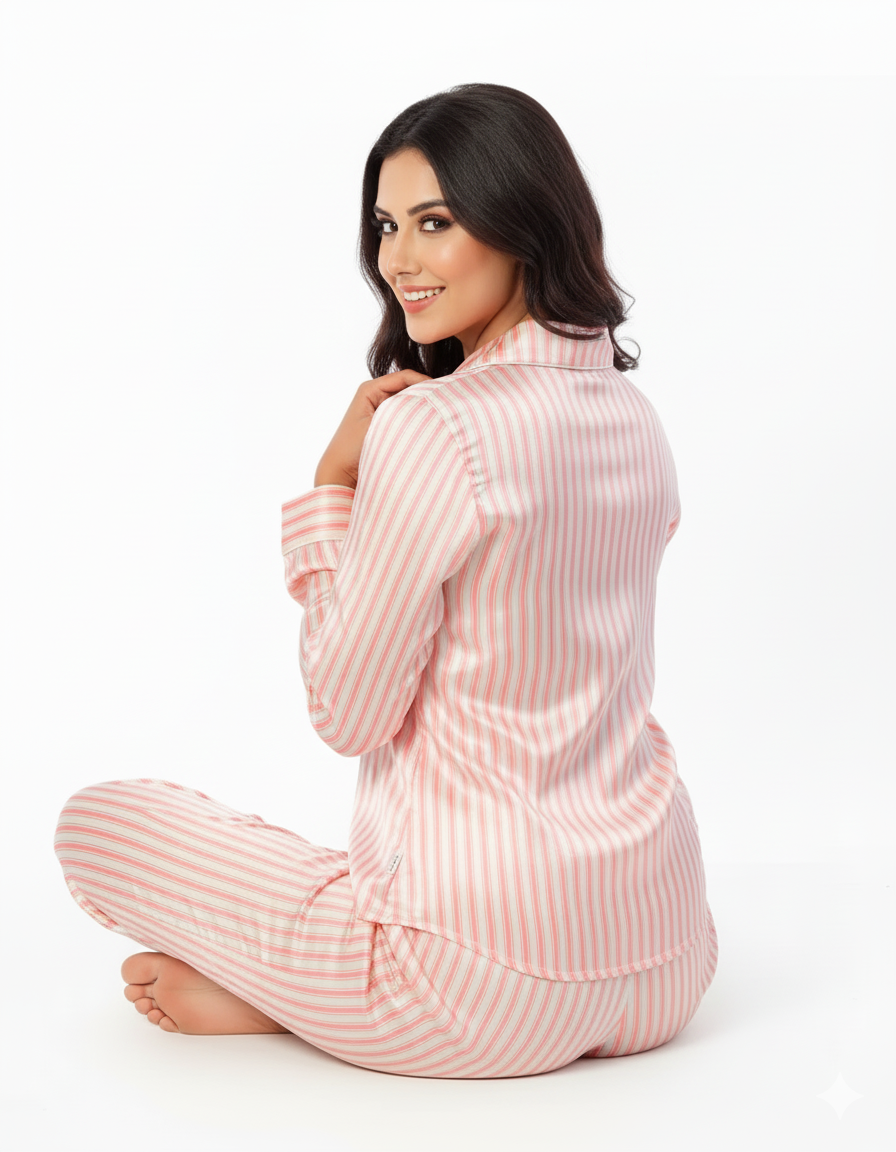 Button down satin silk PJ set-stripes