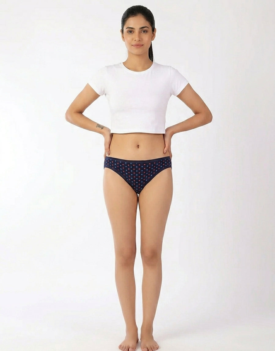 LOSHA SUPER SOFT COTTON STRETCH PRINTED BIKINI BRIEF -BLUE POLKA DOT