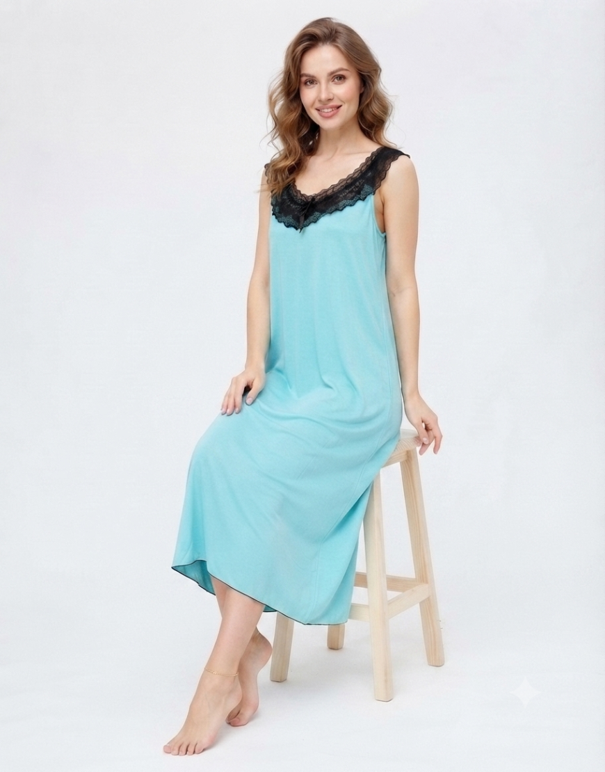 Losha Lace Neck full length nighty with thong