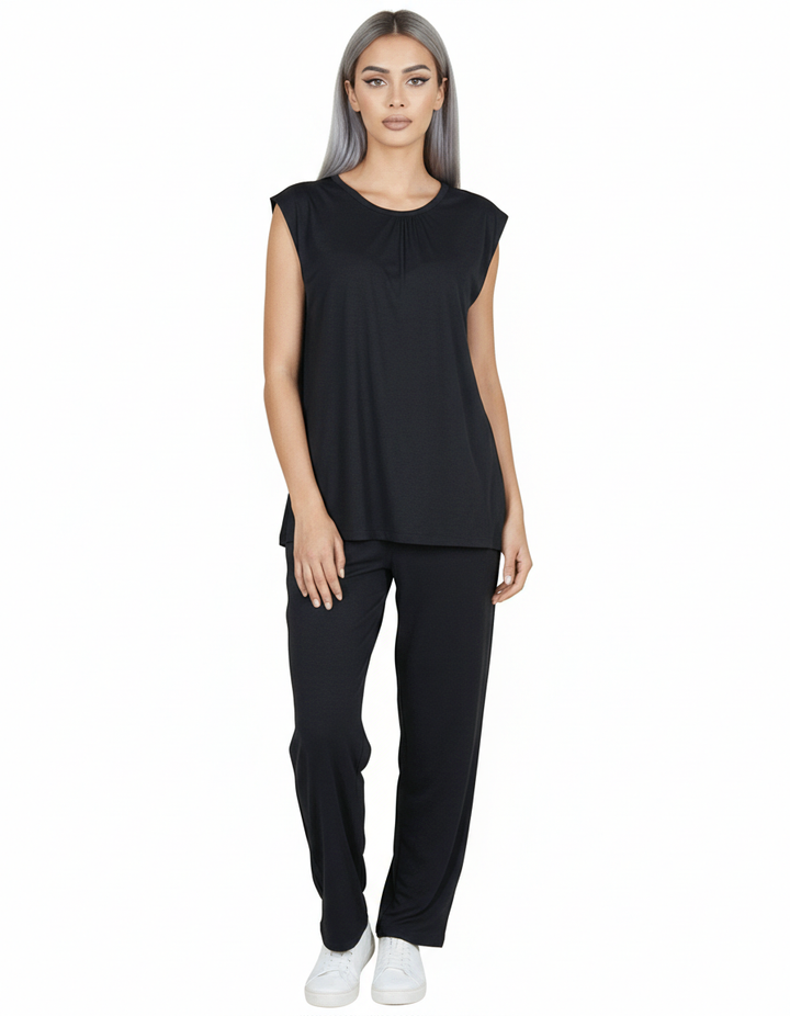 2 PIECE Cotton Viscose CAPRI PAJAMA SET -JET BLACK
