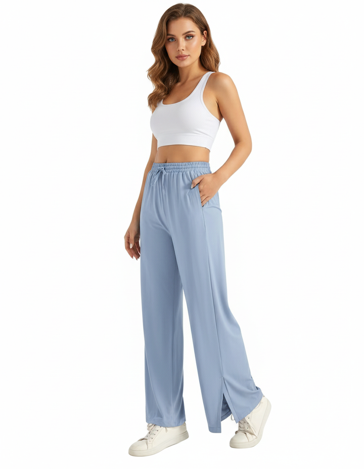 Losha Wide-Leg Side-Slit Jogger Pants -BLUE