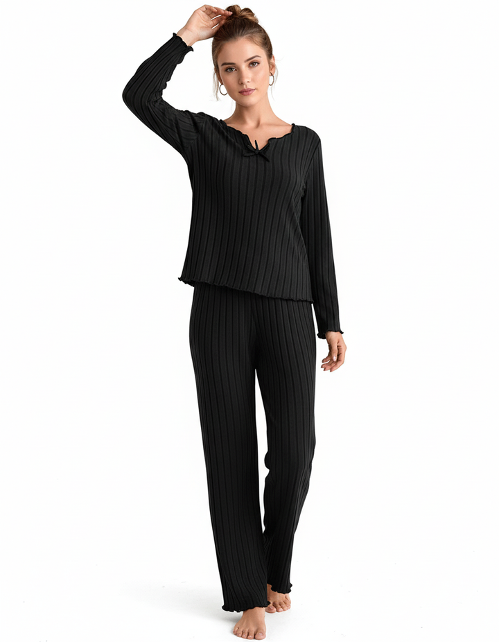 LOSHA V NECK FULL SLEEVS PJ SET -BLACK