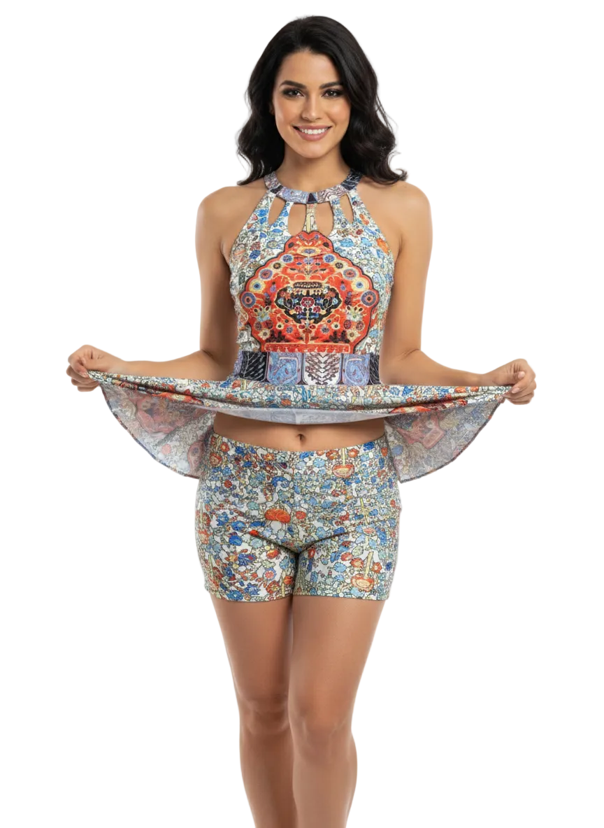 Losha Ethnic Print Tankini Shorts Set
