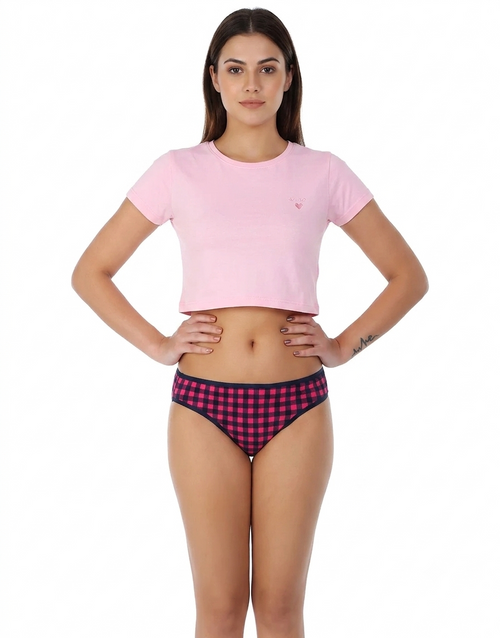 LOSHA SUPER SOFT COTTON STRETCH PRINTED BIKINI BRIEF -CHECK PRINT
