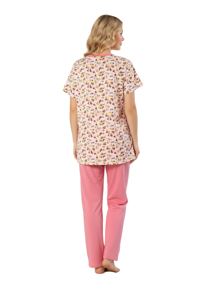 LOSHA COTTON PRINTED TOP & PJ SET- PINK