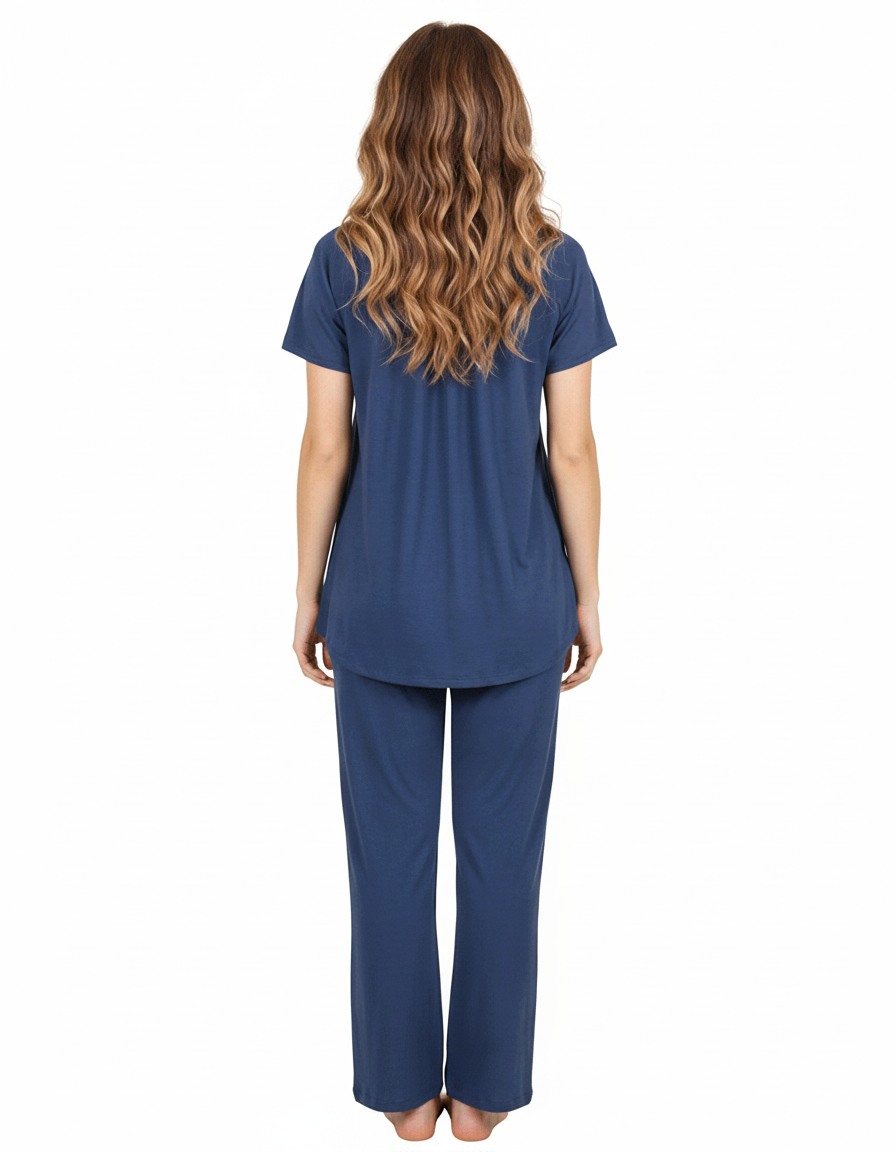 2 PIECE Cotton Viscose PAJAMA SET -NAVY