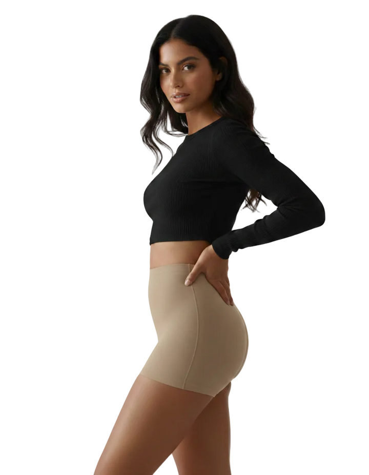 Losha High Waist Laser Cut Boy Shorts-Beige
