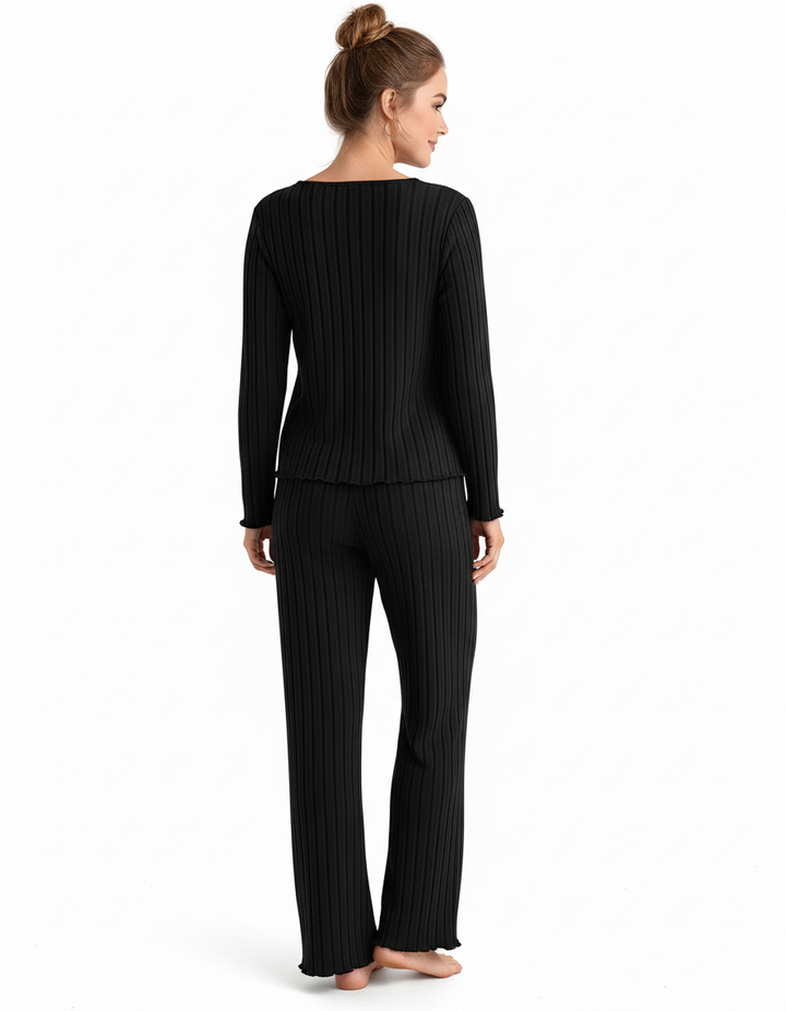 LOSHA V NECK FULL SLEEVS PJ SET -BLACK