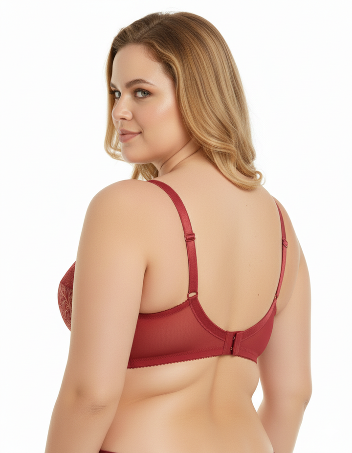 ZEN SERIES NON PADDED NON WIRED SUPER SUPPORT BRA WITH POWER MESH WINGS- MERLOT