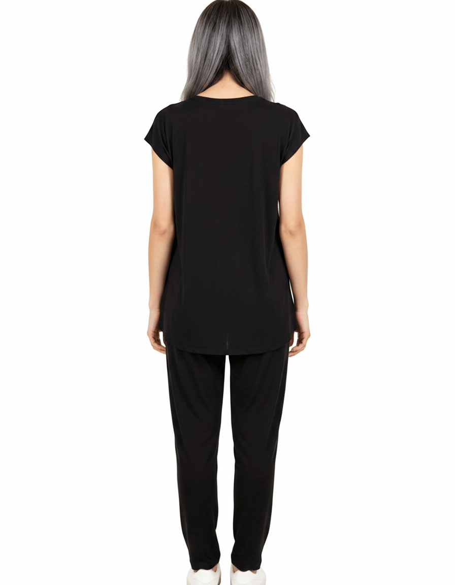 2 PIECE Cotton Viscose CAPRI PAJAMA SET -JET BLACK