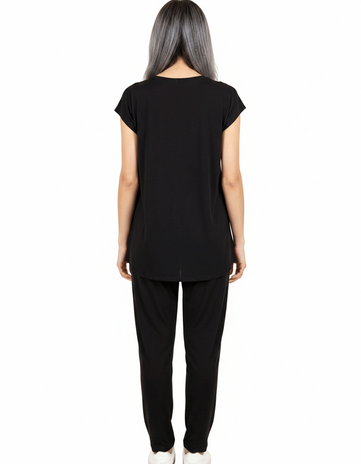 2 PIECE Cotton Viscose CAPRI PAJAMA SET -JET BLACK